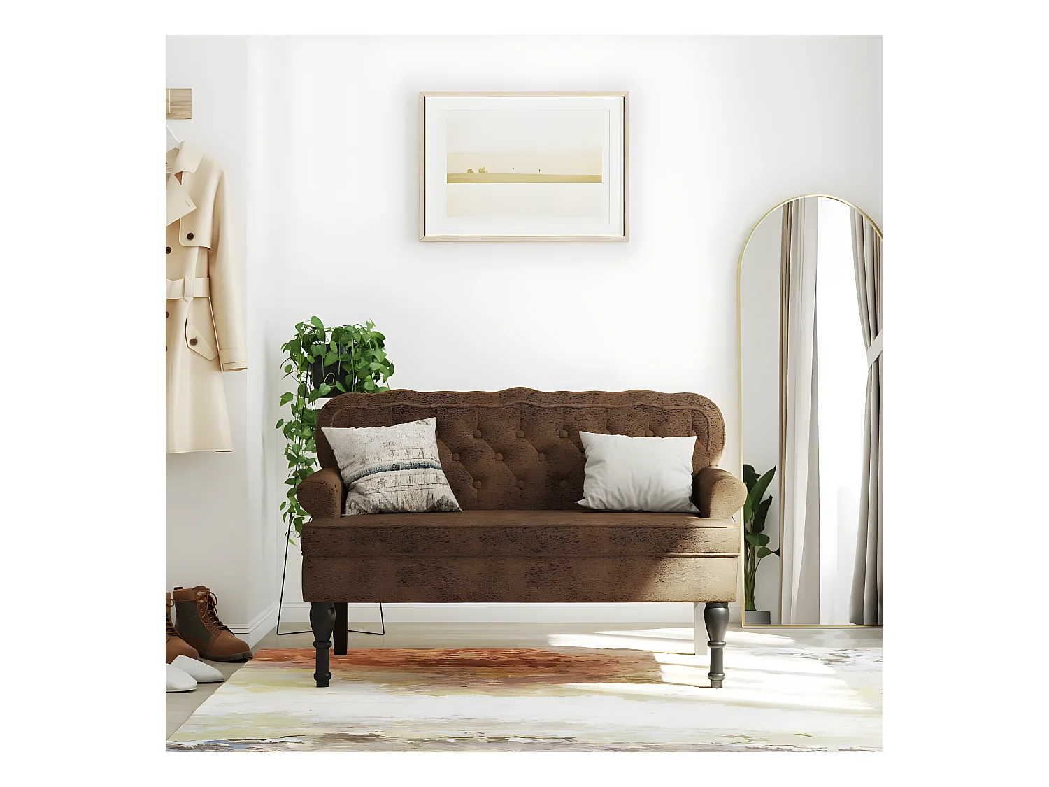 Banc avec dossier marron 119,5x64,5x75 cm similicuir daim -ASAF94884