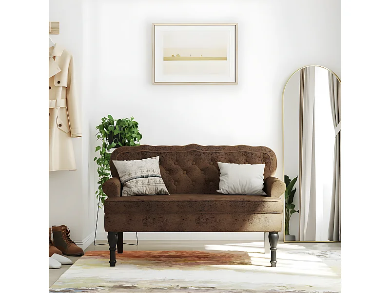 Bankje met rugleuning 119,5x64,5x75 cm kunstsuèdeleer bruin NL500377