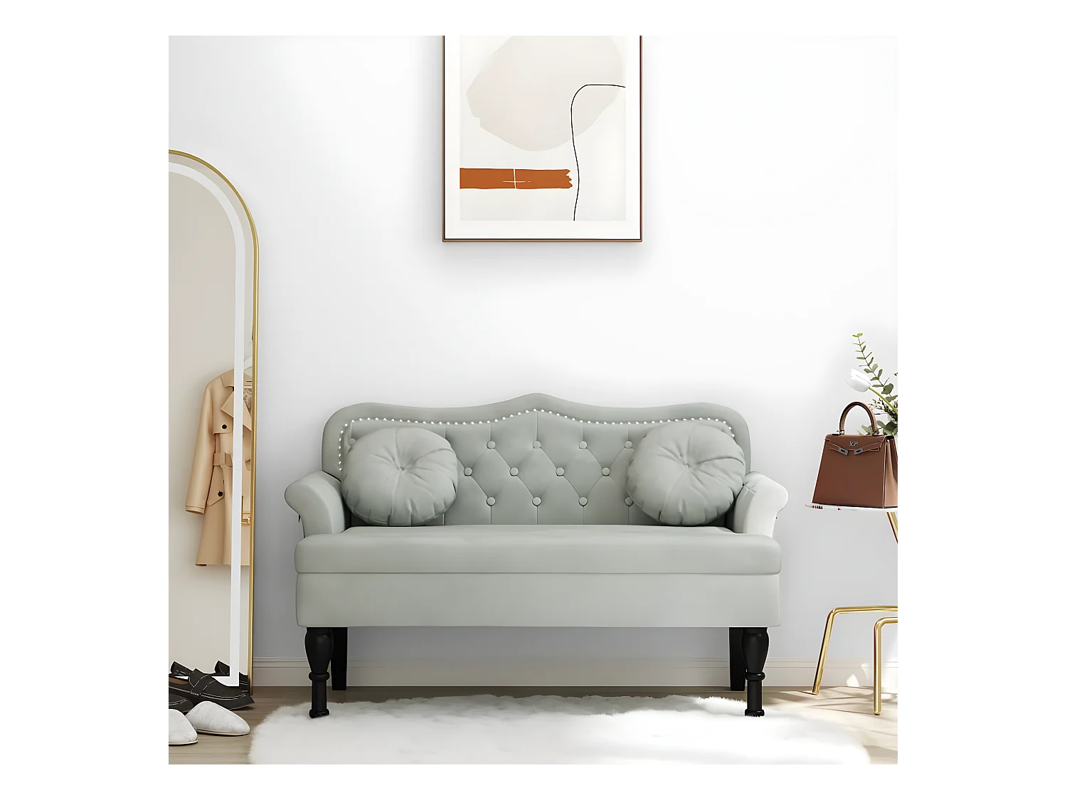 Banc avec coussins gris clair 120,5x65x75 cm velours -ASAF96713