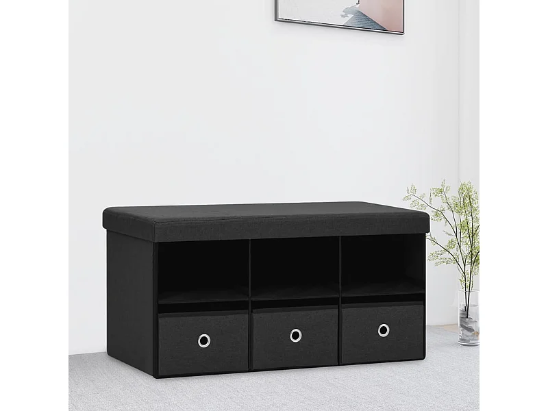 Banco de almacenaje plegable lino sintético negro 76x38x38 cm ES73612
