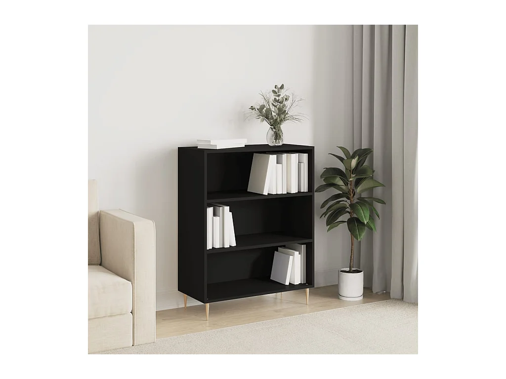 Bibliothèque noir 69,5x32,5x90 cm bois d'ingénierie OFR45332 BonneVie Meuble
