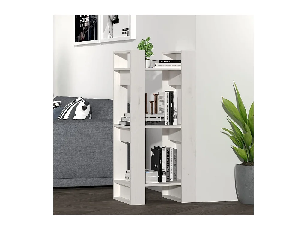 Bibliothèque-Séparateur de pièce Blanc 41x35x91 cm Pin solide OFR93508 BonneVie Meuble