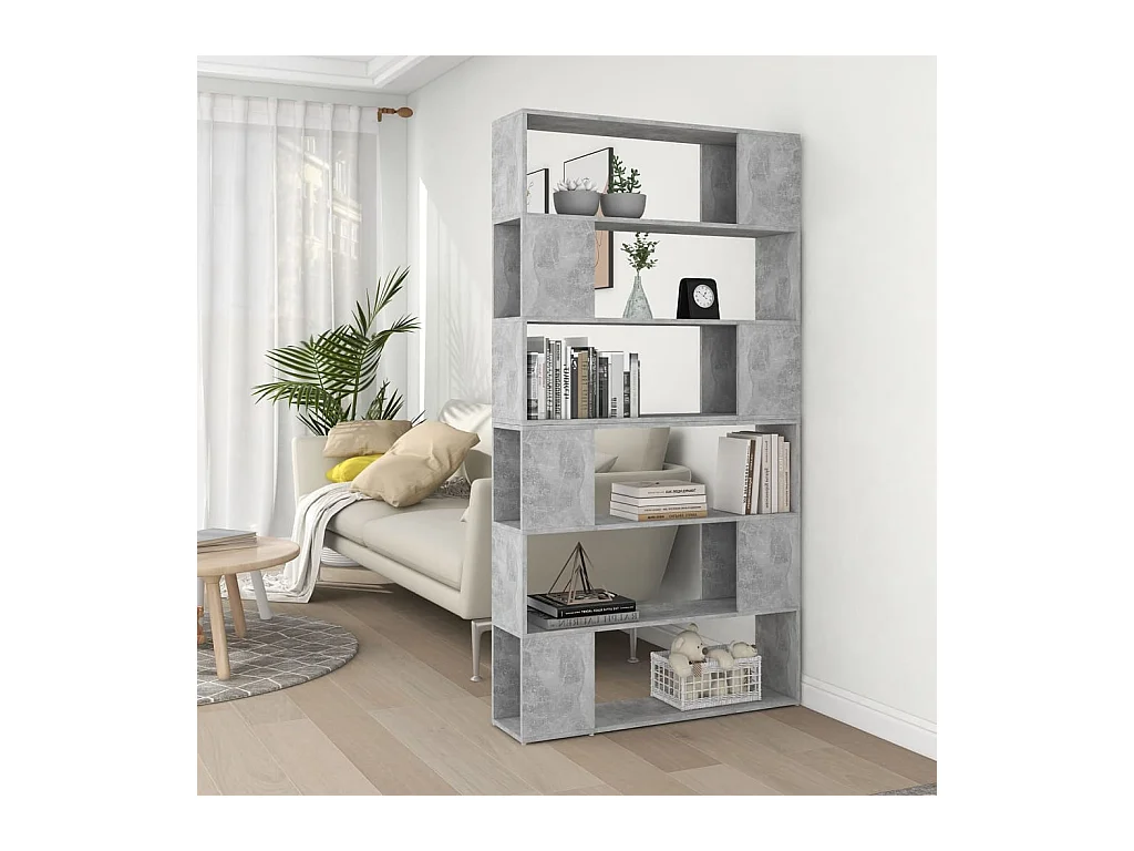 Bibliothèque-Séparateur de pièce Gris béton 100x24x188 cm OFR78310 BonneVie Meuble