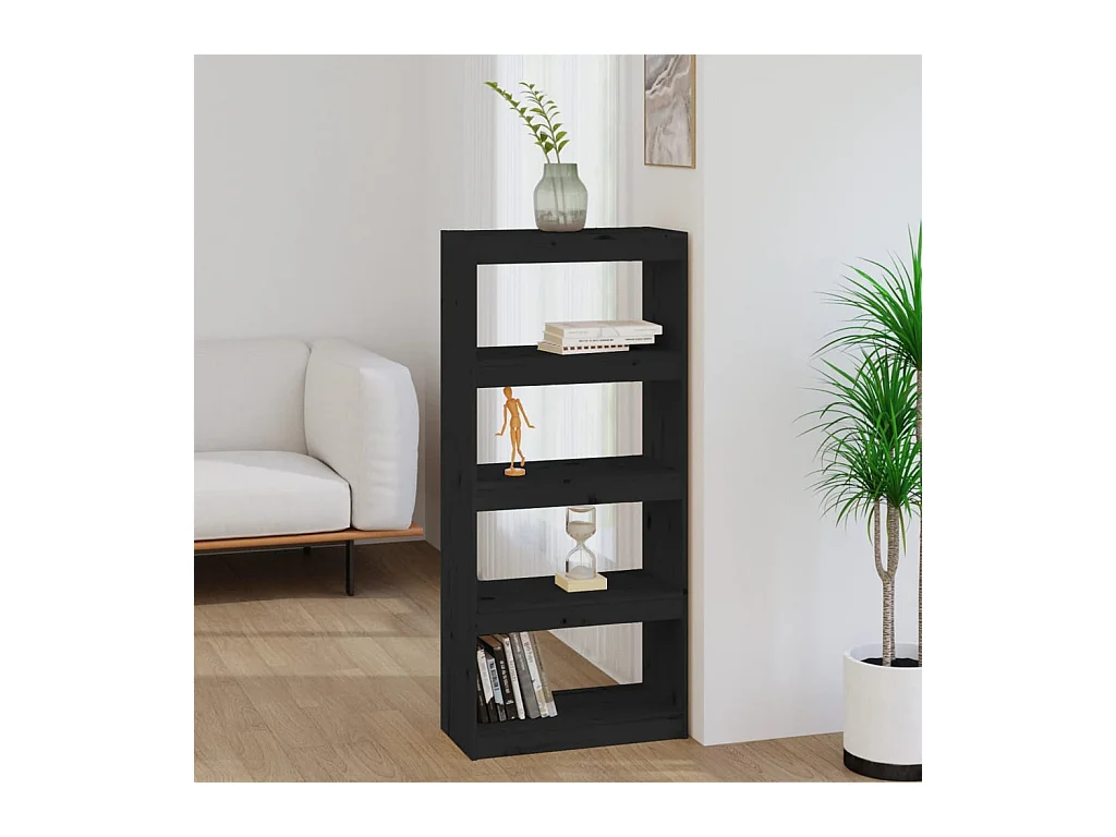 Bibliothèque-Séparateur de pièce Noir 60x30x135,5 cm Pin solide OFR36947 BonneVie Meuble