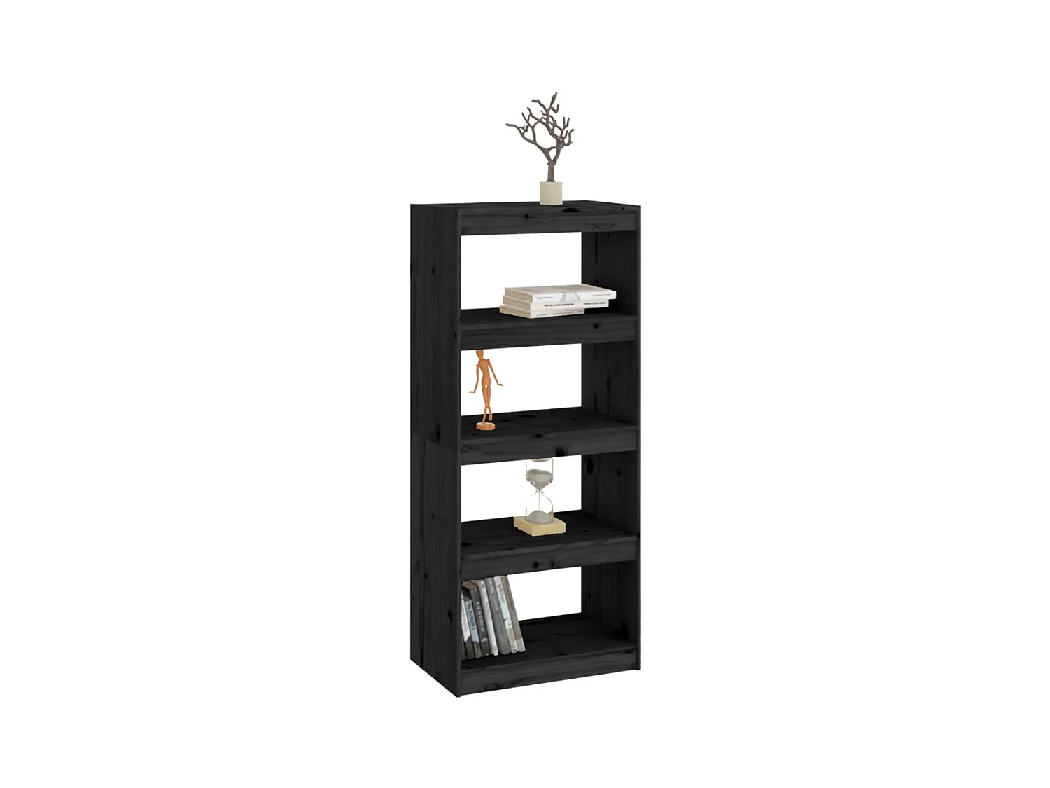 Bücherregal Raumteiler,Bücherschrank Schwarz 60x30x135,5 cm Massivholz Kiefer -gkd661644