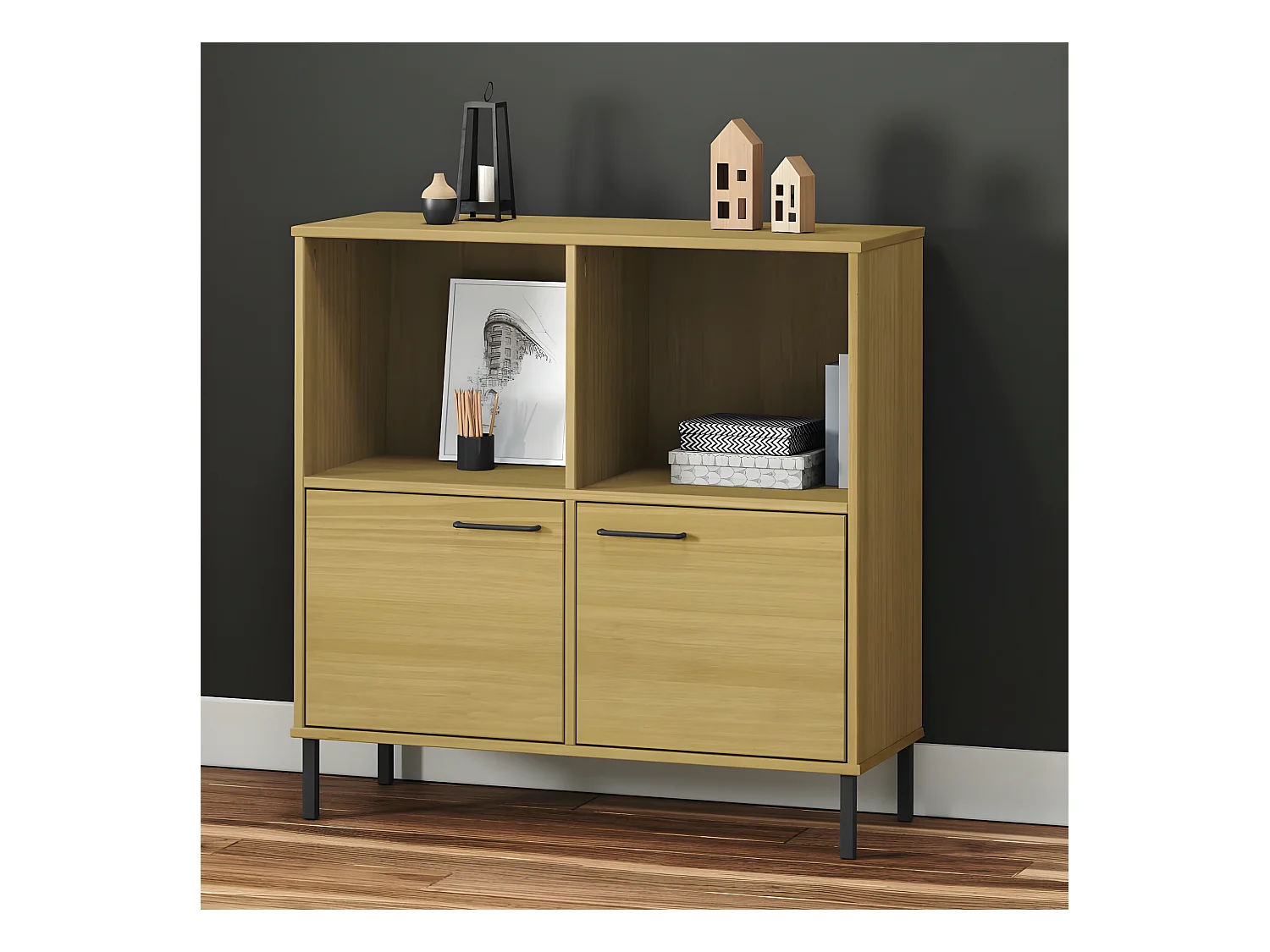 Bibliothèque avec pieds en métal Marron 90x35x90,5 cm Bois OSLO OFR11550 BonneVie Meuble