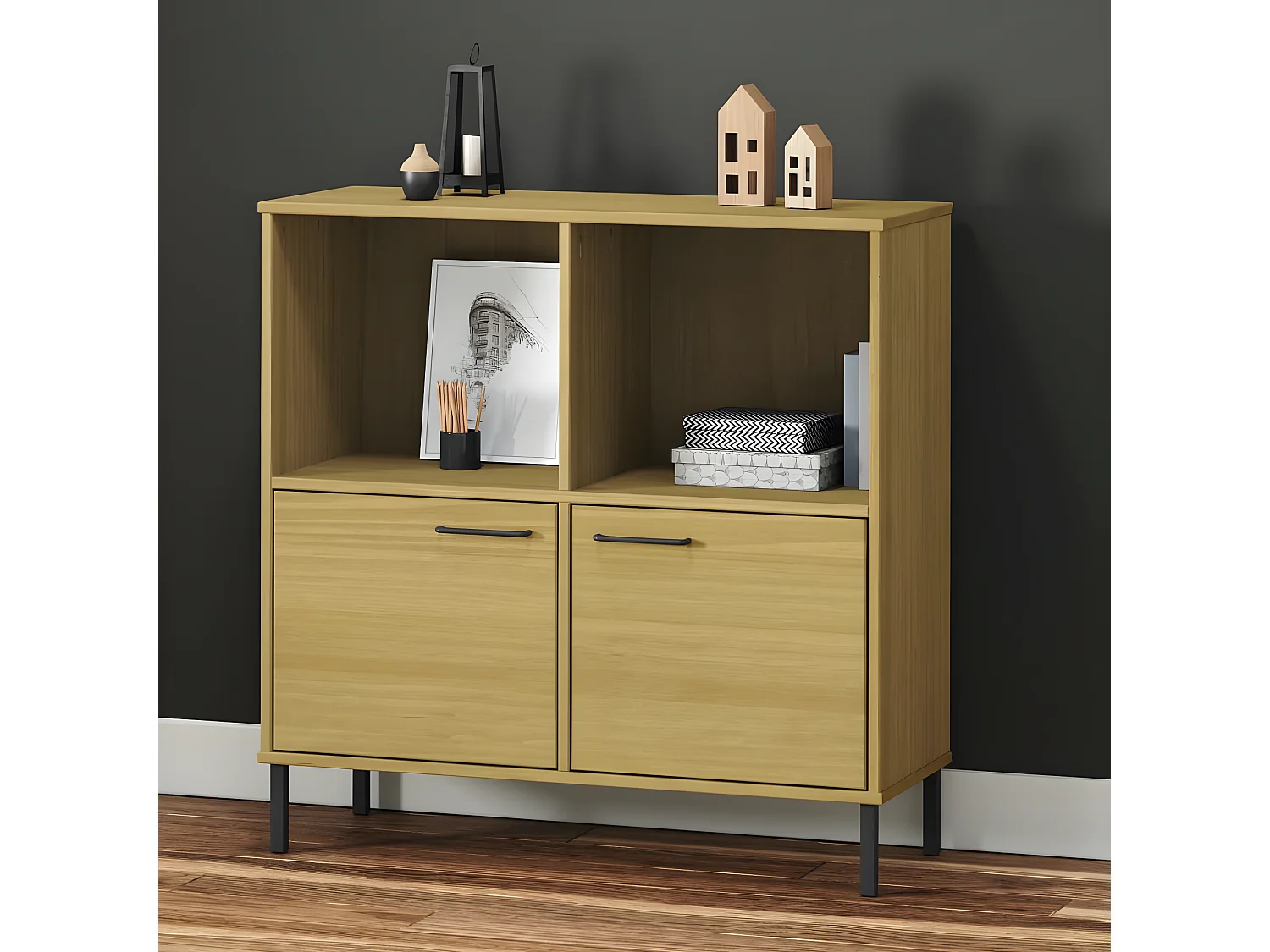 Bibliothèque avec pieds en métal Marron 90x35x90,5 cm Bois OSLO OFR11550 BonneVie Meuble