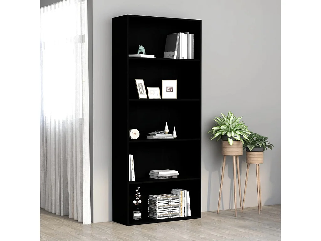 Bibliothèque à 5 niveaux Noir 80x30x189 cm Aggloméré OFR93198 BonneVie Meuble