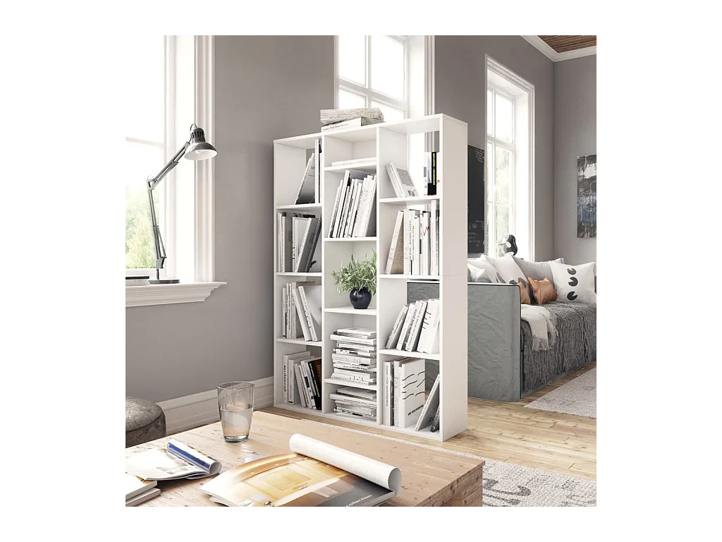 Kamerscherm/boekenkast 100x24x140 cm bewerkt hout wit NL186054