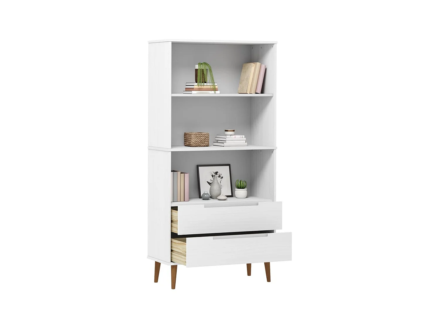 Bibliothèque, Étagère de Rangement, Meuble pour Dossier MOLDE Blanc 85x35x170,5 cm Bois massif de pin BonneVie Meuble KOO54107