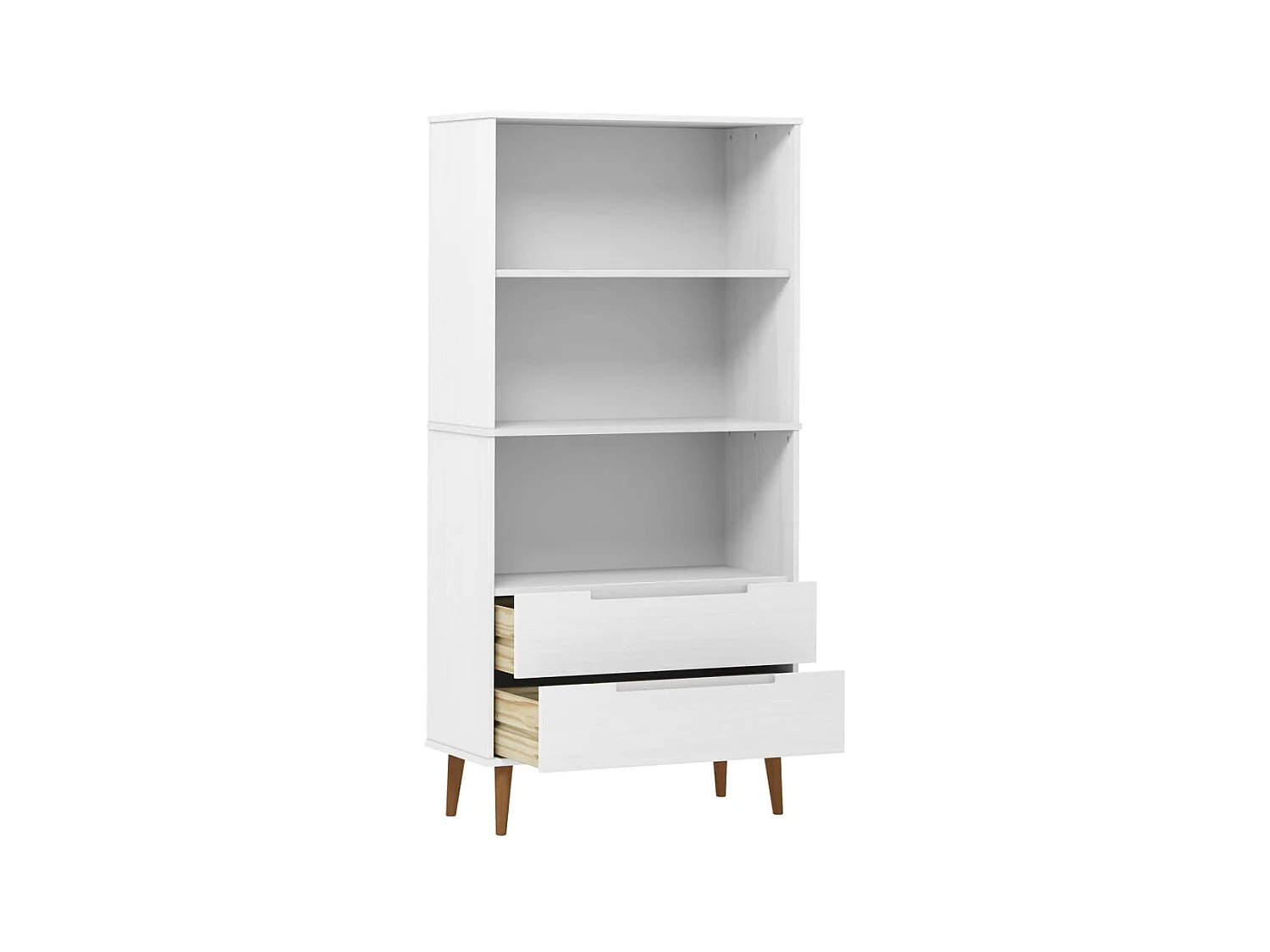 Bibliothèque, Étagère de Rangement, Meuble pour Dossier MOLDE Blanc 85x35x170,5 cm Bois massif de pin BonneVie Meuble KOO54107