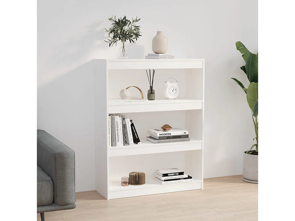 Bücherregal Raumteiler,Bücherschrank Weiß 80x30x103,5 cm Massivholz Kiefer -gkd479676