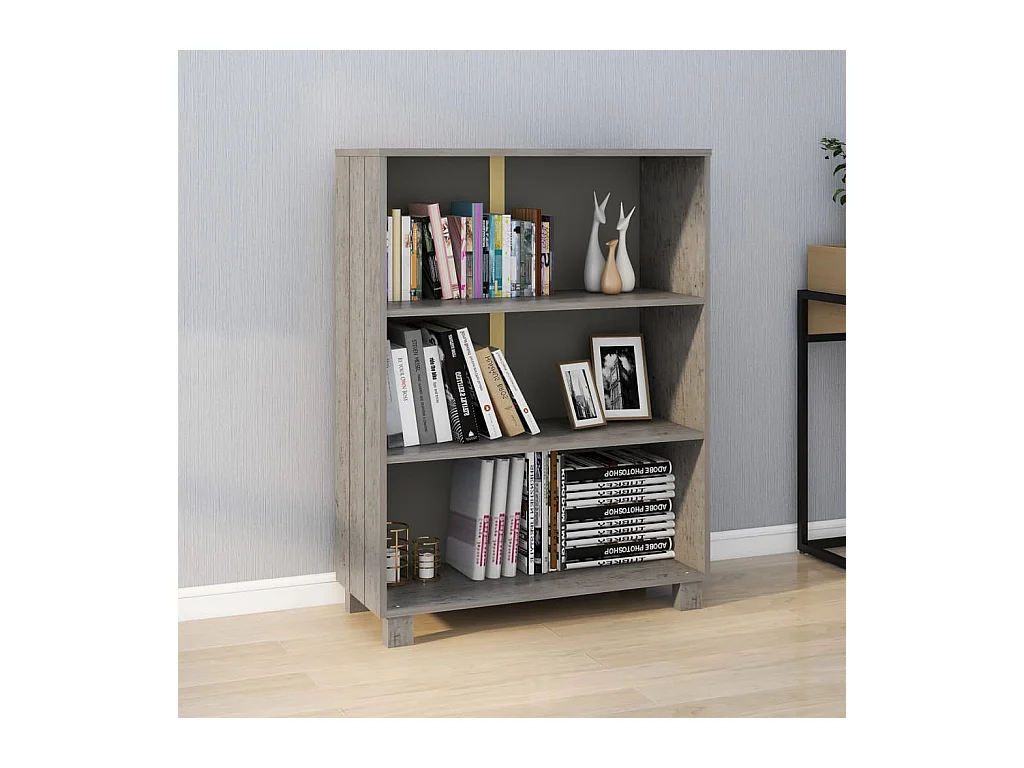 Bibliothèque HAMAR Gris clair 85x35x112 cm Bois de pin massif OFR79858 BonneVie Meuble