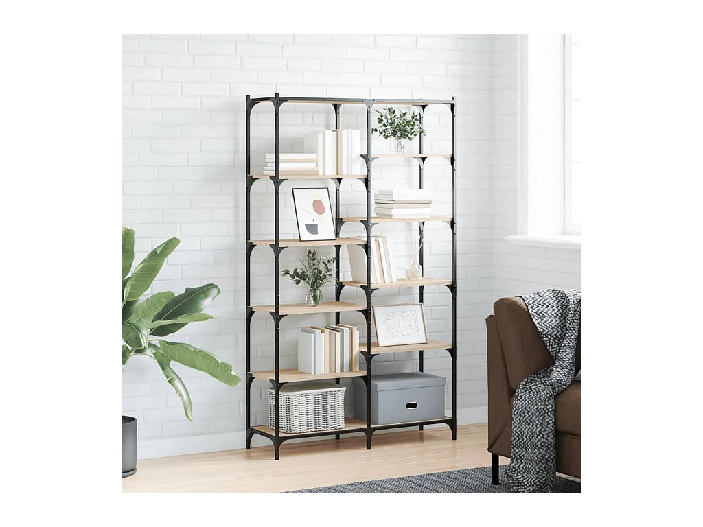 Bibliothèque chêne sonoma 100x32x170cm bois d'ingénierie et fer OFR21613 BonneVie Meuble