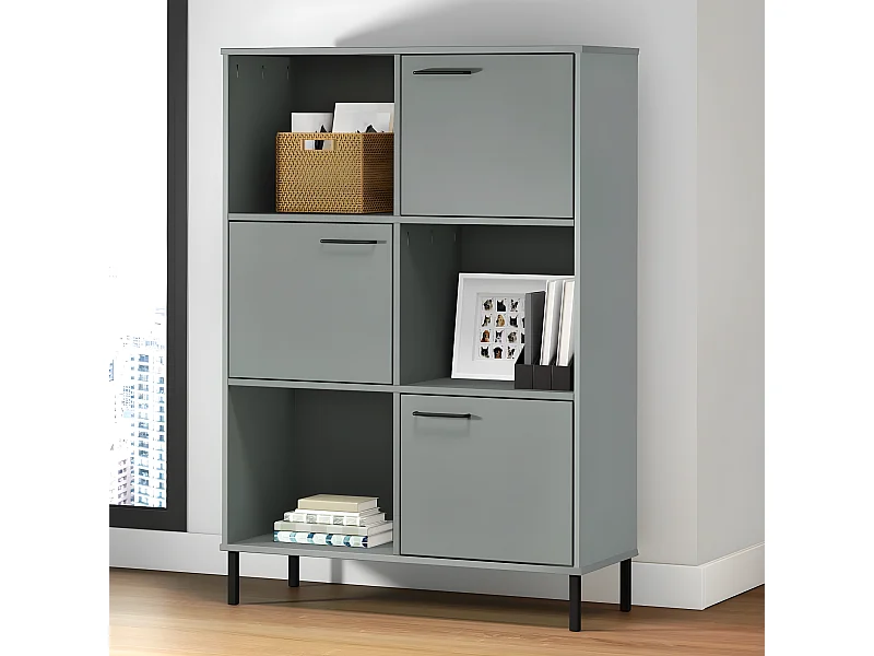 Estante c/ pernas metal 95x35x128,5cm madeira maciça OSLO cinza PT478425