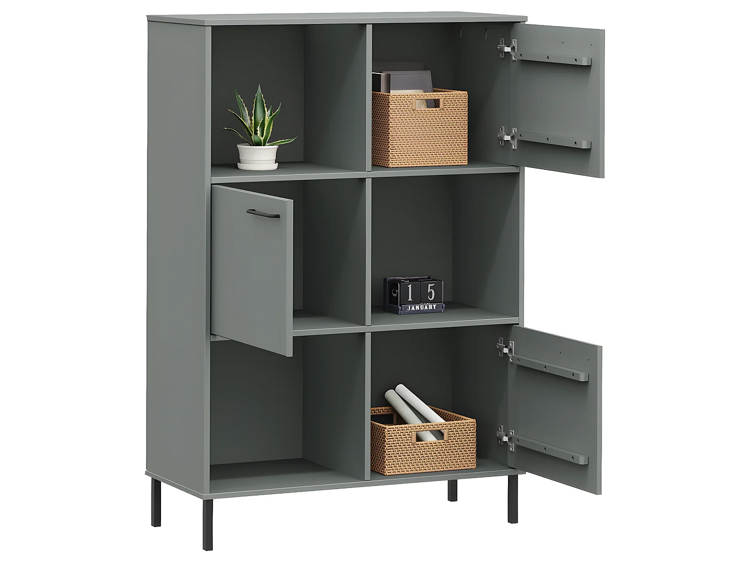 Estante c/ pernas metal 95x35x128,5cm madeira maciça OSLO cinza PT478425