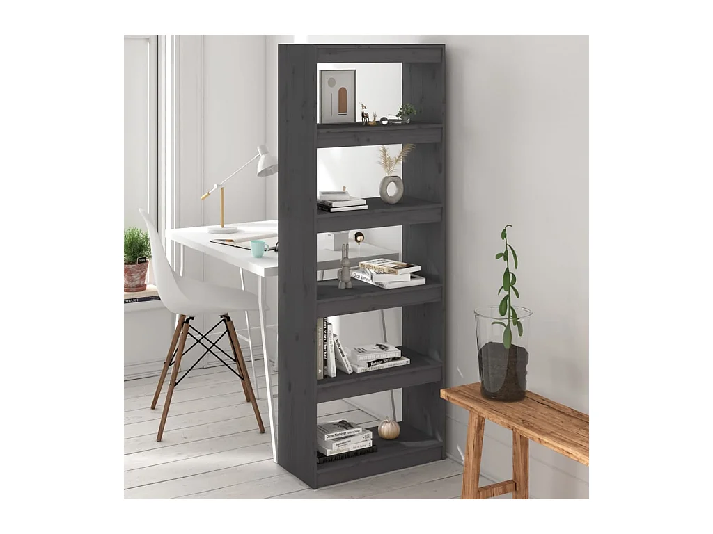 Bibliothèque Gris 60x30x167,5 cm Bois massif de pin OFR61042 BonneVie Meuble