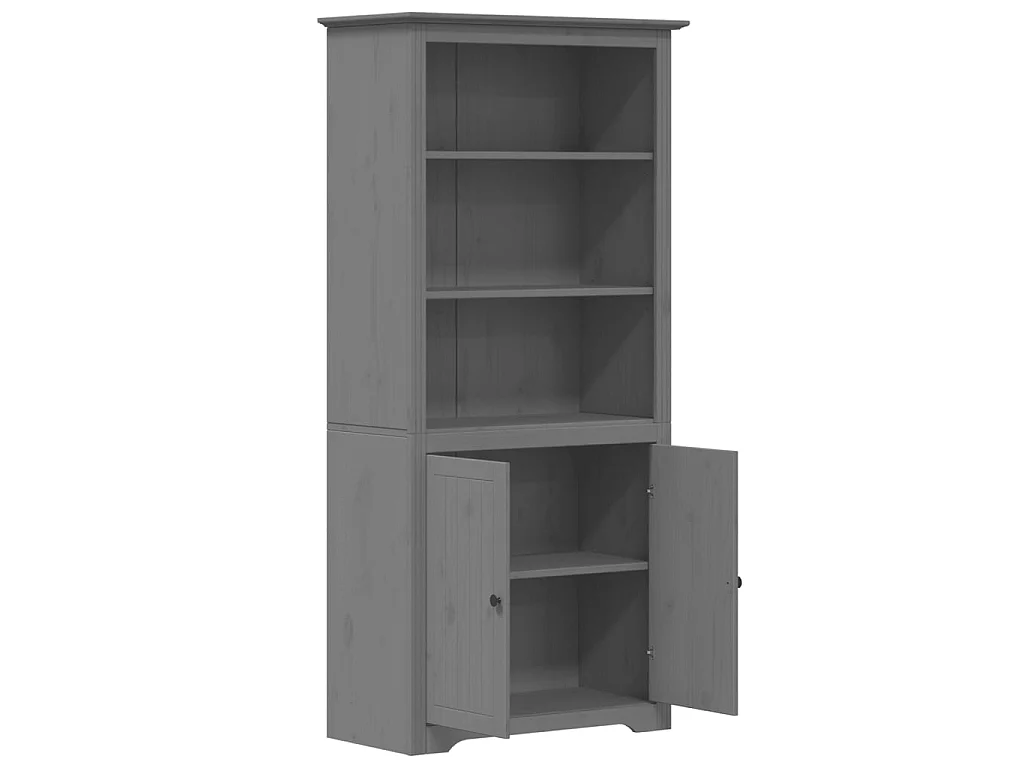 Bibliothèque BODO gris 80 x 40 x 172 cm bois de pin massif OFR41816 BonneVie Meuble