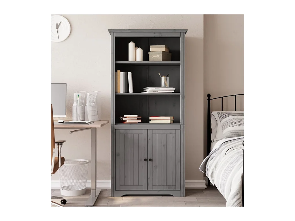 Bibliothèque BODO gris 80 x 40 x 172 cm bois de pin massif OFR41816 BonneVie Meuble