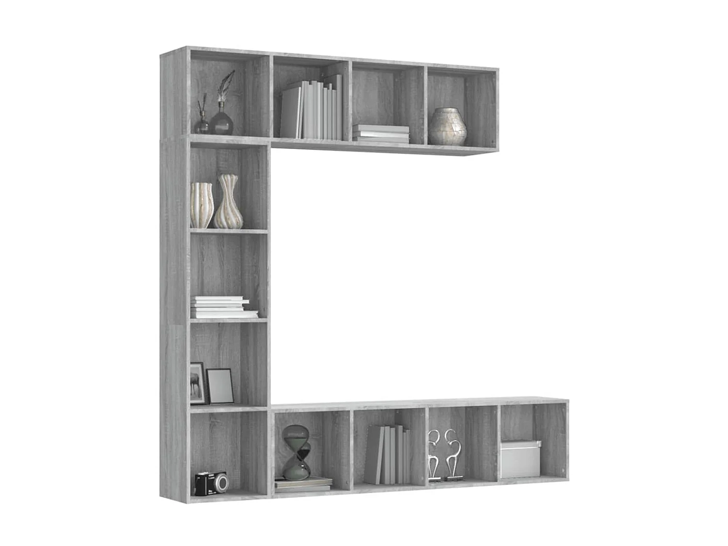 3-tlg. Bücherregal-/TV-Schrank-Set,TV-Möbel Grau Sonoma 180x30x180 cm -gkd434907