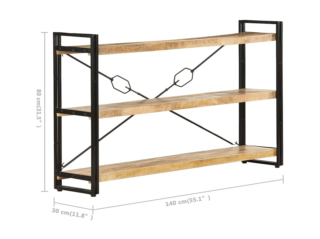 Bibliothèque à 3 niveaux 140x30x80 cm Bois de manguier massif OFR27486 BonneVie Meuble