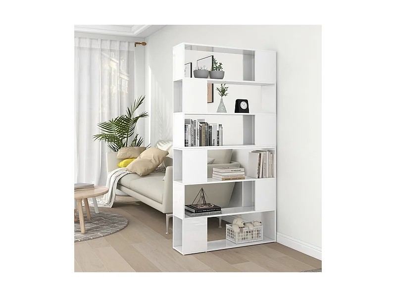 Bücherregal Raumteiler,Bücherschrank Hochglanz-Weiß 100x24x188 cm -gkd46192