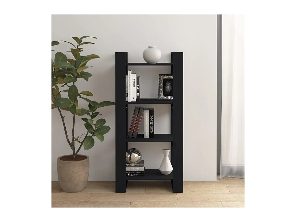 Bibliothèque-Séparateur de pièce Noir 60x35x125 cm Bois massif OFR88332 BonneVie Meuble