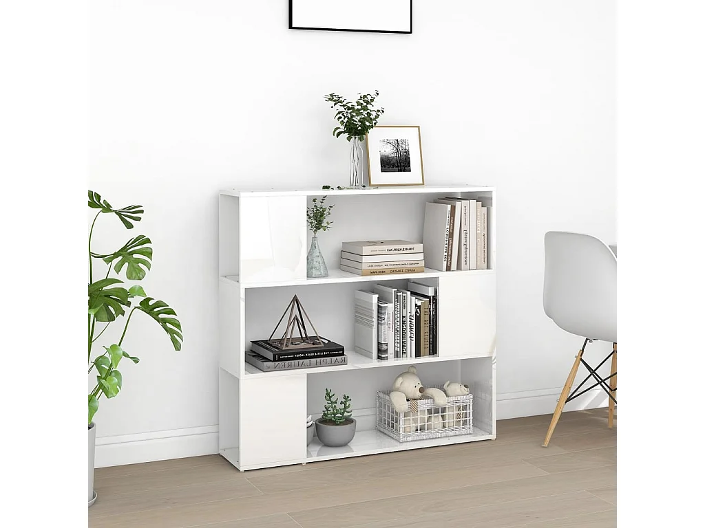 Bibliothèque-Séparateur de pièce Blanc brillant 100x24x94 cm OFR53448 BonneVie Meuble