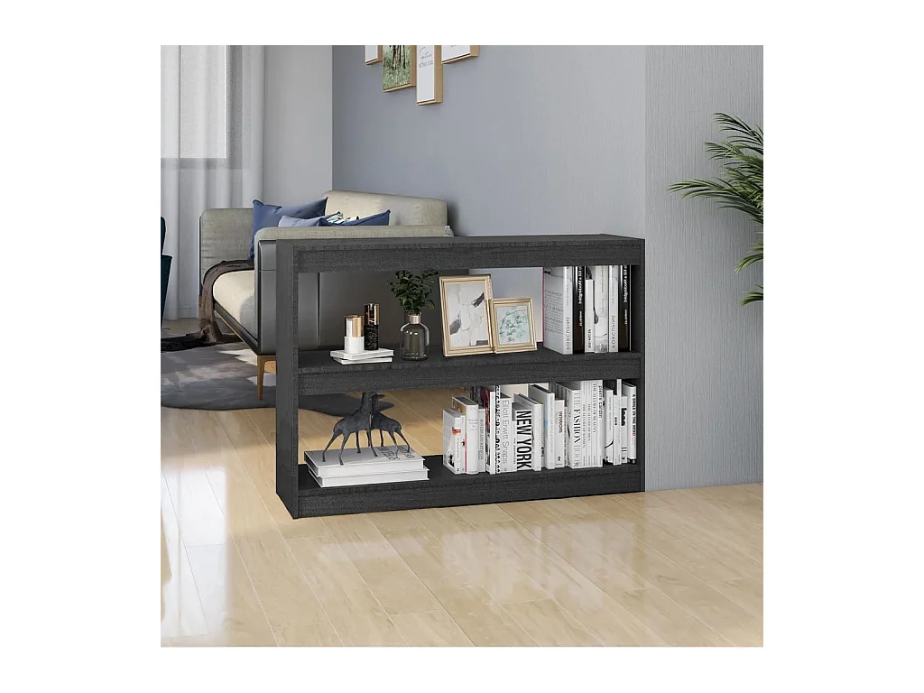Bibliothèque-Séparateur de pièce Gris 100x30x71,5 cm Pin massif OFR59801 BonneVie Meuble