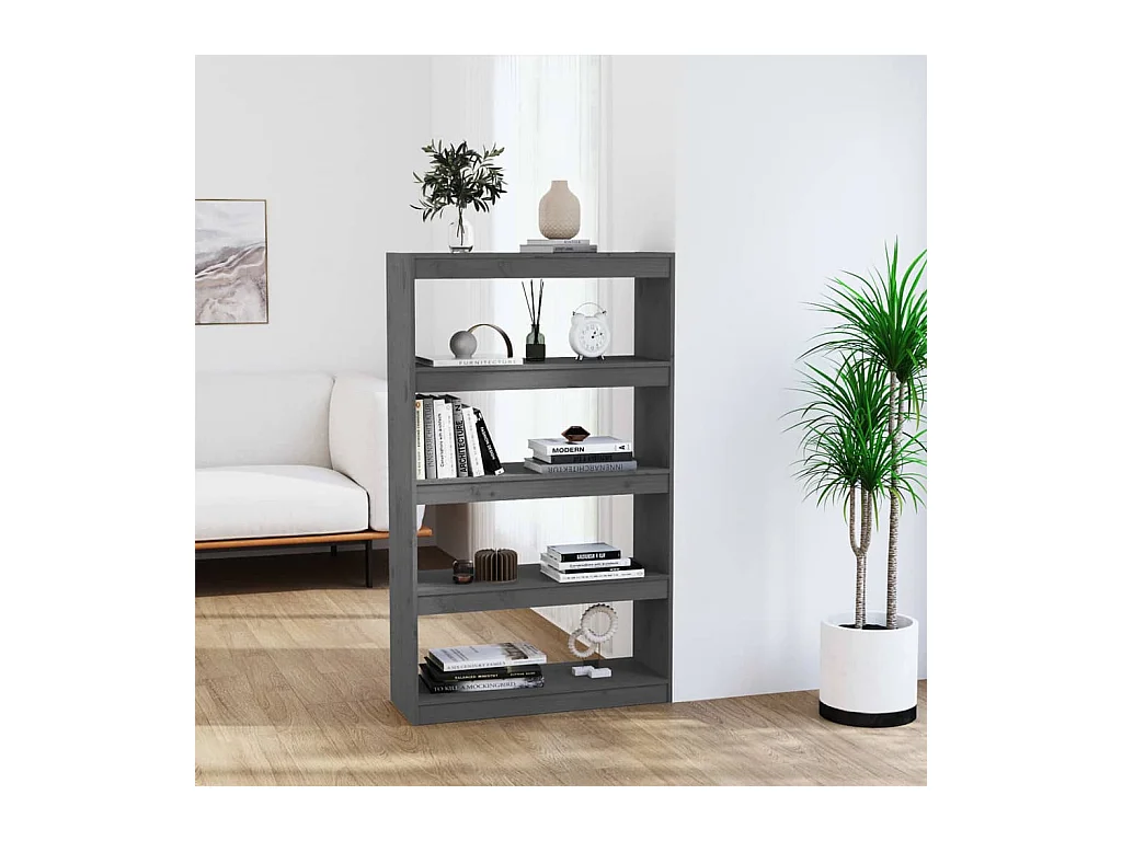 Bibliothèque-Séparateur de pièce Gris 80x30x135,5 cm Pin solide OFR29778 BonneVie Meuble