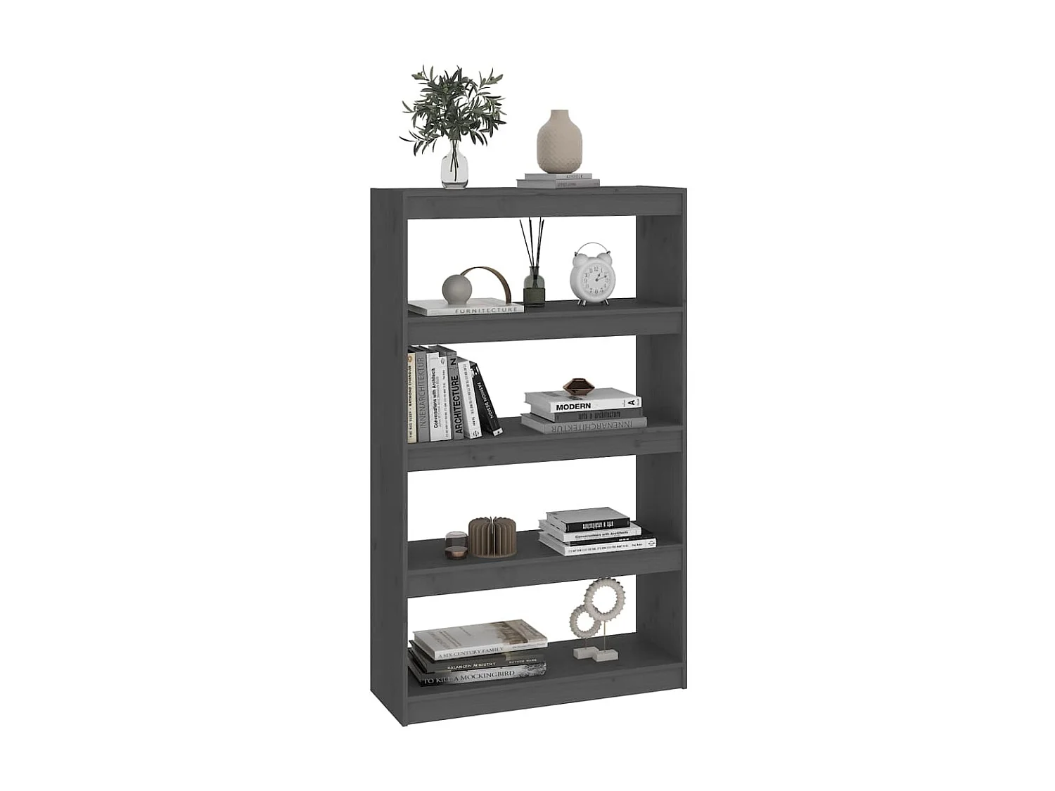 Bibliothèque-Séparateur de pièce Gris 80x30x135,5 cm Pin solide OFR29778 BonneVie Meuble