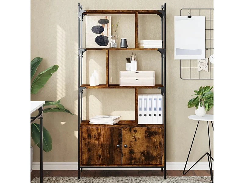 Bibliothèque avec portes chêne fumé 76,5x30x154,5 cm OFR70735 BonneVie Meuble