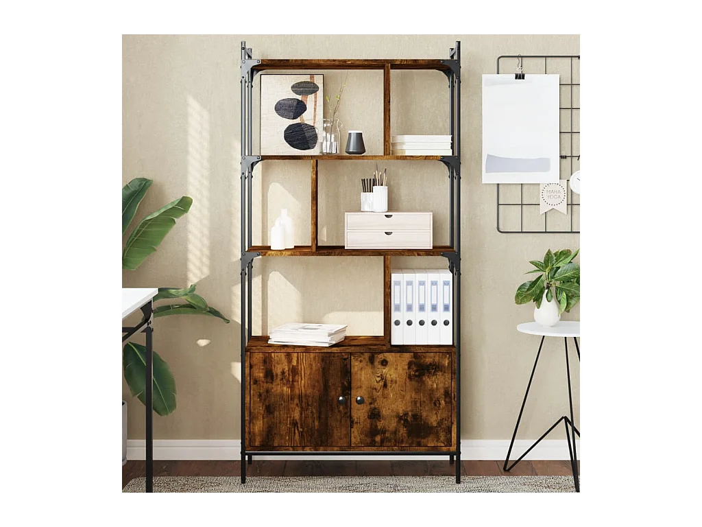 Bibliothèque avec portes chêne fumé 76,5x30x154,5 cm OFR70735 BonneVie Meuble