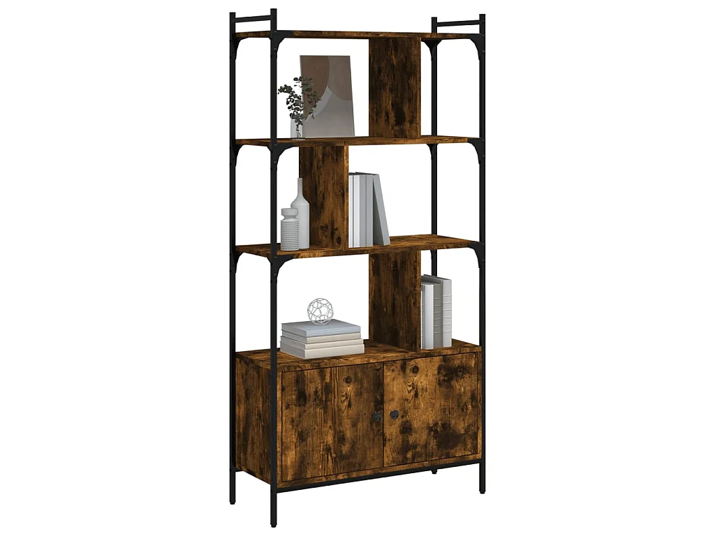 Bibliothèque avec portes chêne fumé 76,5x30x154,5 cm OFR70735 BonneVie Meuble