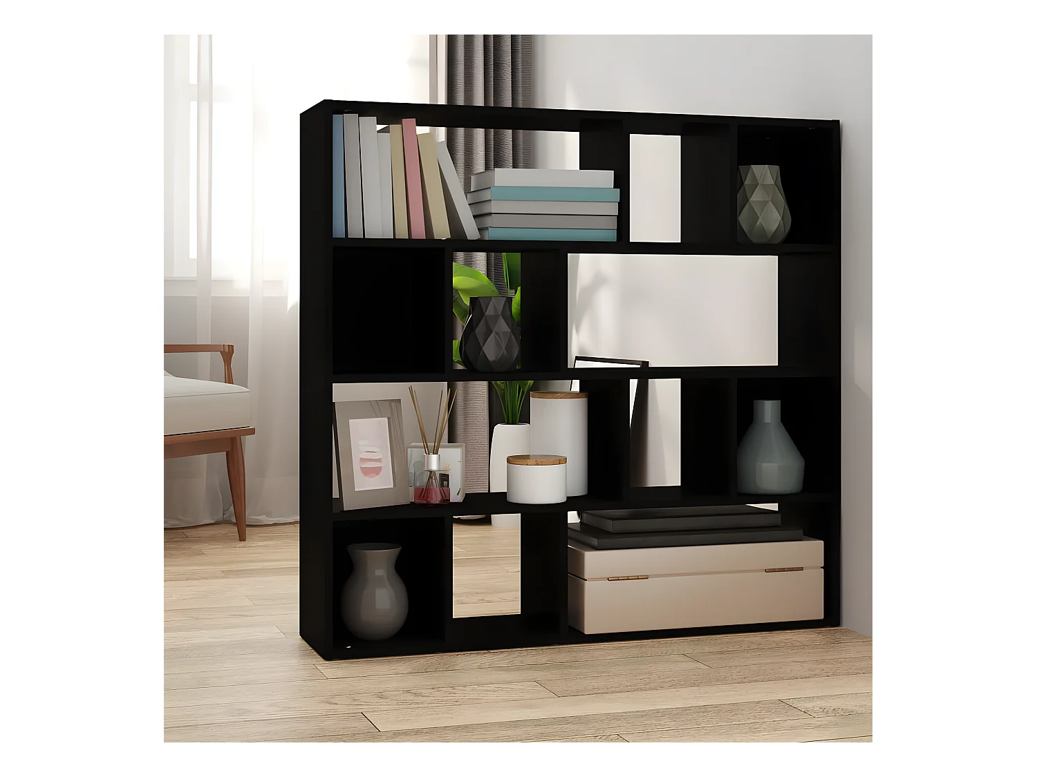 Bibliothèque de séparation Noir 105x24x102 cm OFR33050 BonneVie Meuble