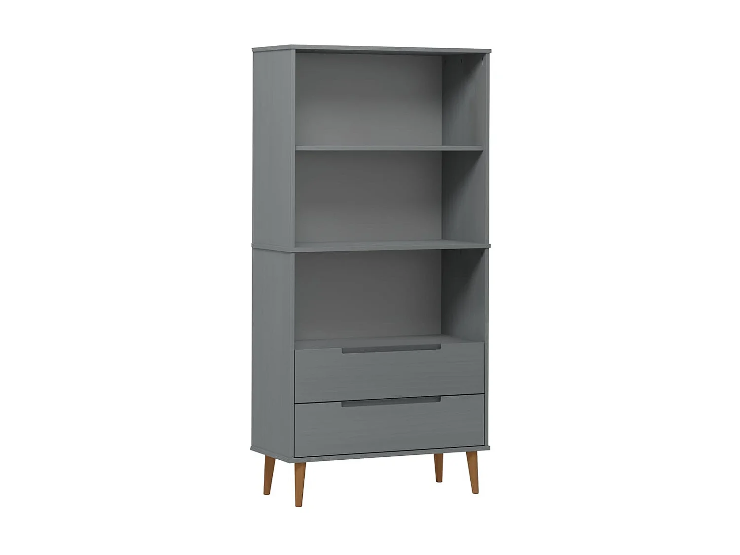 Bibliothèque MOLDE Gris 85x35x170,5 cm Bois massif de pin OFR15768 BonneVie Meuble