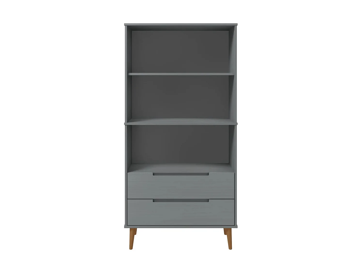 Bibliothèque MOLDE Gris 85x35x170,5 cm Bois massif de pin OFR15768 BonneVie Meuble