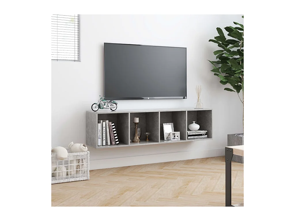 Bücherregal/TV-Schrank,TV-Möbel Betongrau 143×30×36 cm -gkd626461