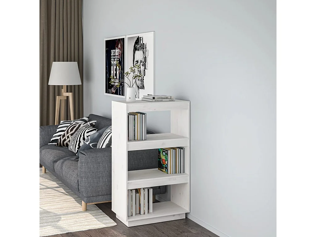 Bibliothèque Blanc 60x35x103 cm Bois de pin massif OFR98407 BonneVie Meuble