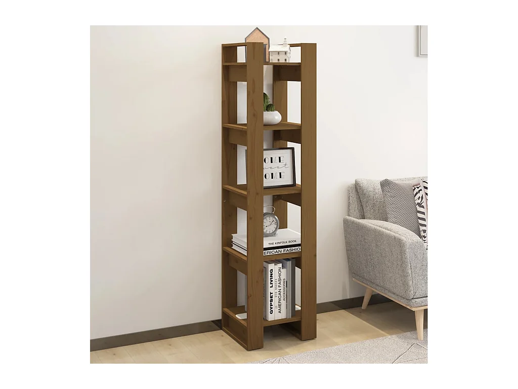 Bibliothèque Marron miel 41x35x160 cm Pin solide OFR22014 BonneVie Meuble
