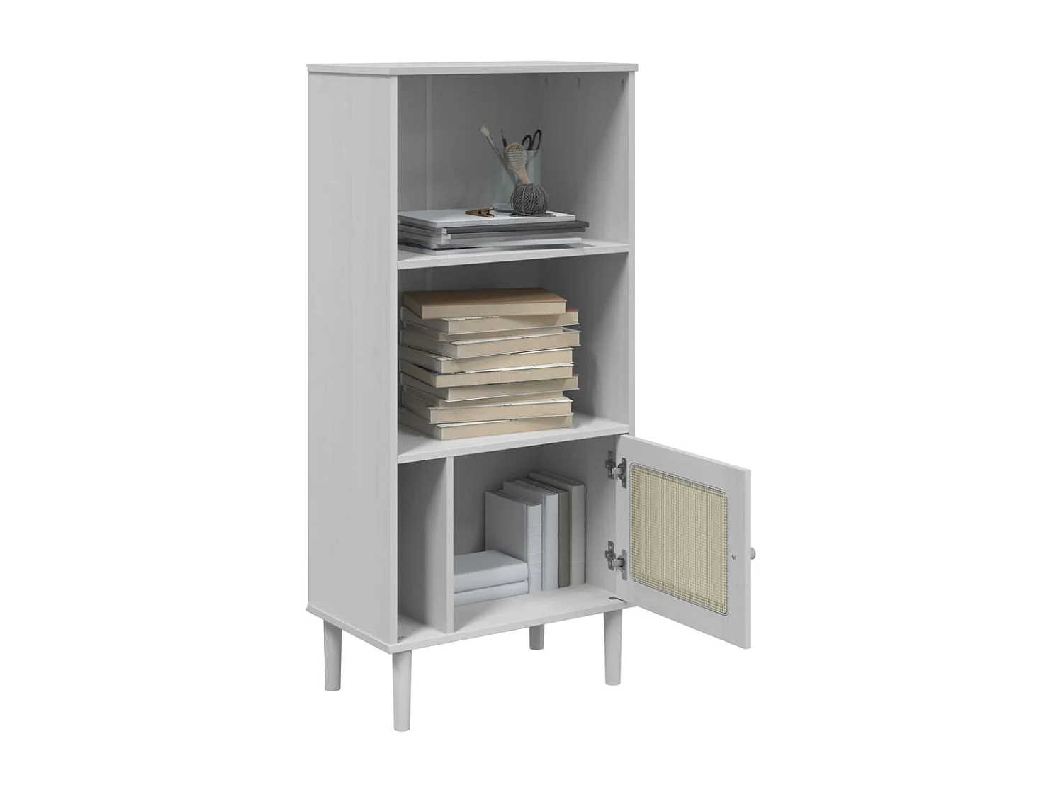 Estante SENJA aspeto de vime 60x35x130 cm pinho maciço branco PT553897