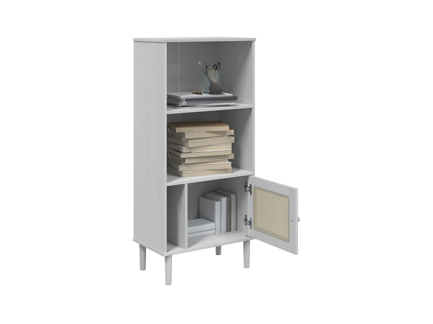 Biblioteca Estantería SENJA aspecto ratán madera pino blanco 60x35x130 cm ES54850