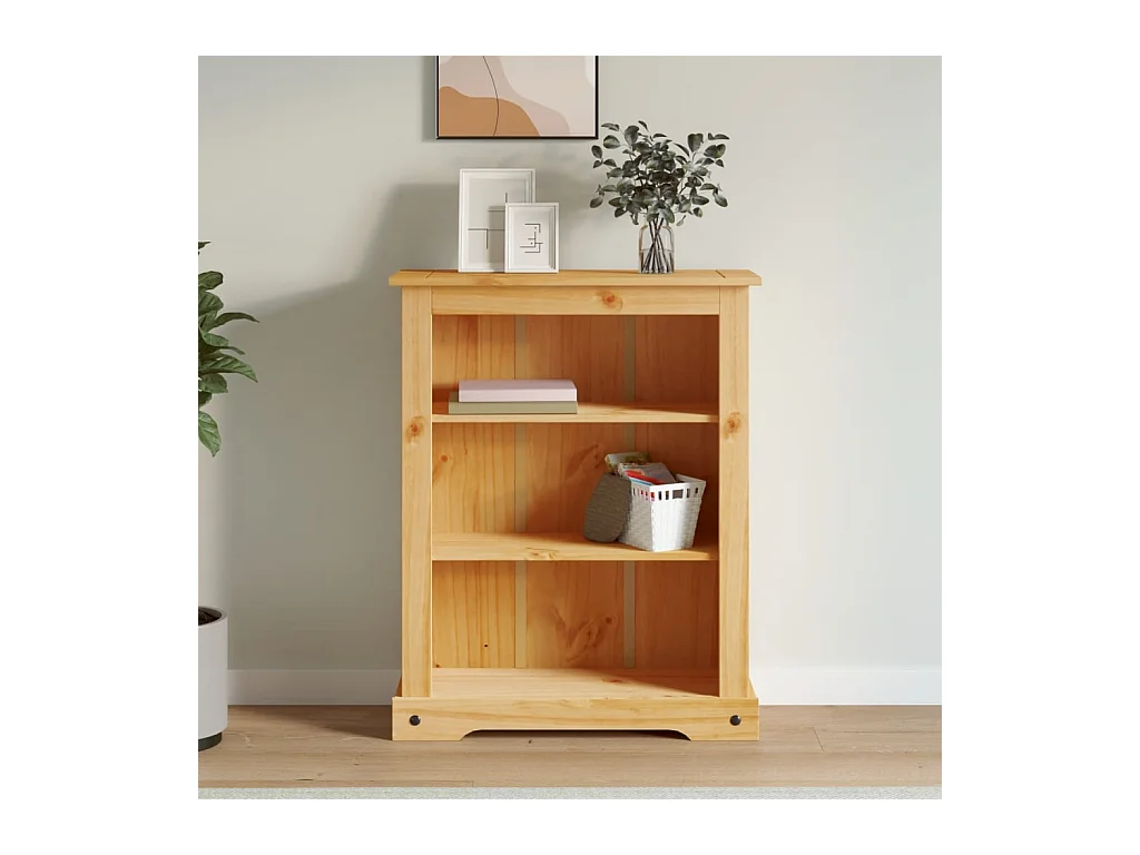 Bibliothèque 3 niveaux Gamme Corona Pin mexicain 81x29x100 cm OFR75675 BonneVie Meuble