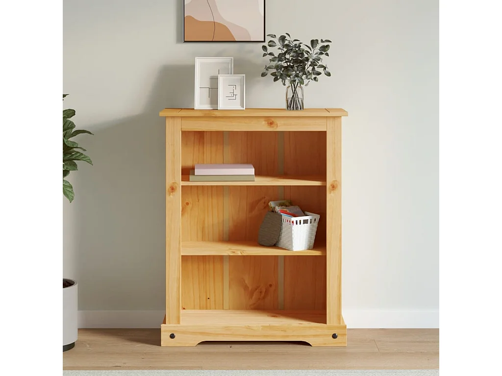 Bibliothèque 3 niveaux Gamme Corona Pin mexicain 81x29x100 cm OFR75675 BonneVie Meuble