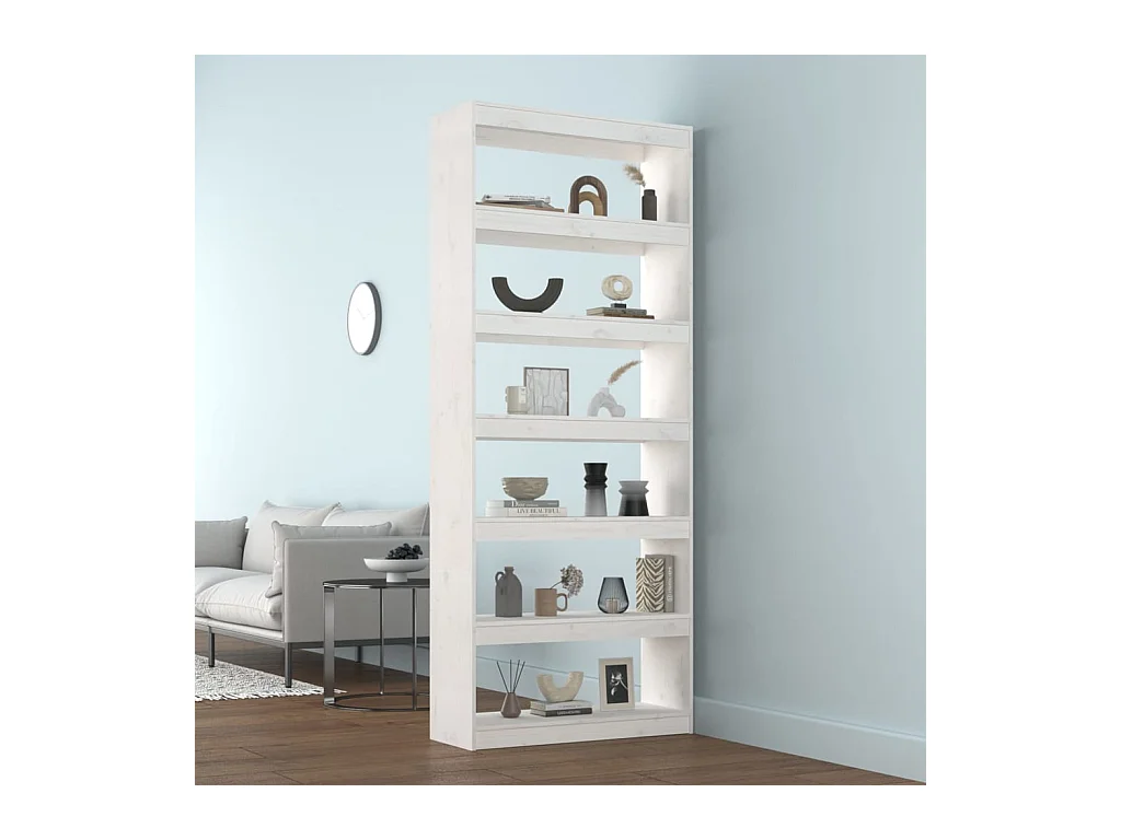 Boekenkast/kamerscherm 80x30x199,5 cm massief grenenhout wit NL405773