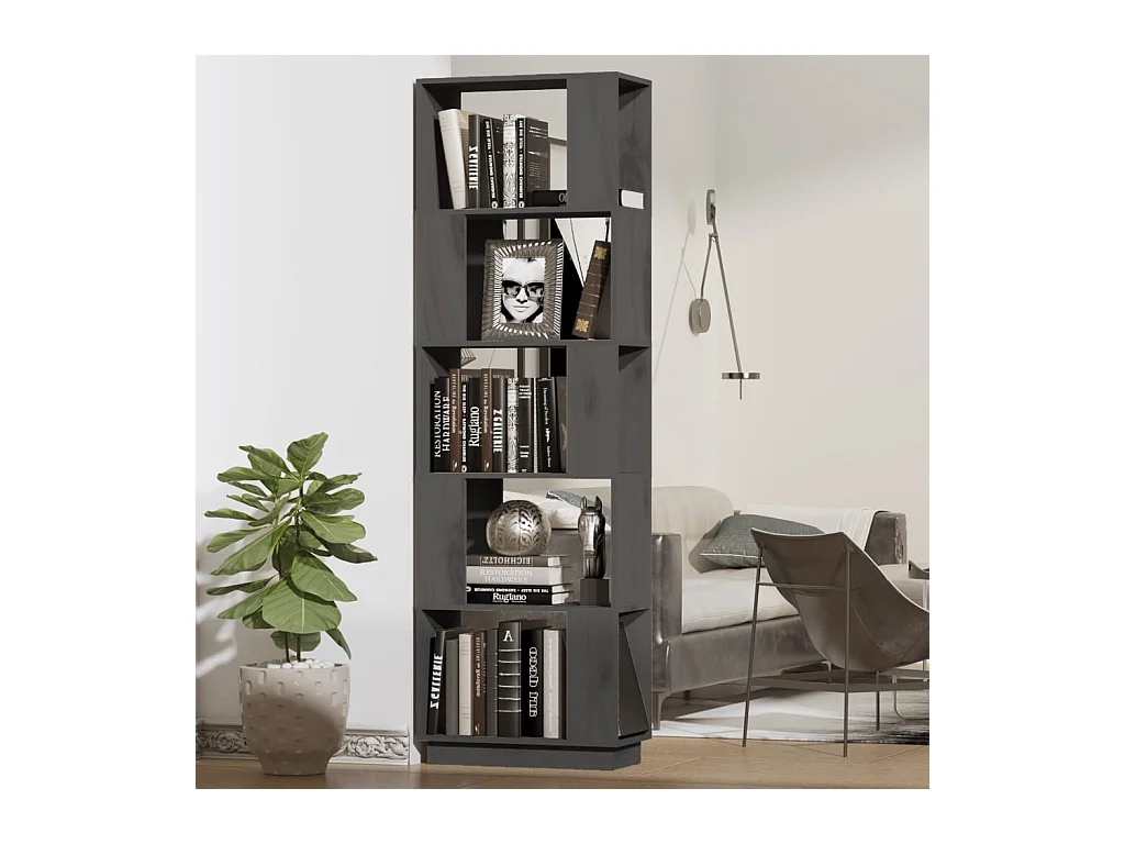Bibliothèque-Séparateur de pièce Gris 51x25x163,5 cm Pin solide OFR72885 BonneVie Meuble