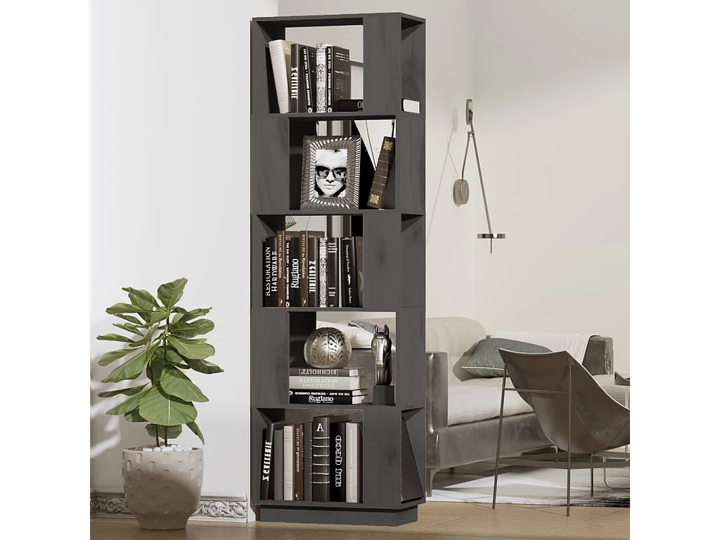 Bibliothèque-Séparateur de pièce Gris 51x25x163,5 cm Pin solide OFR72885 BonneVie Meuble