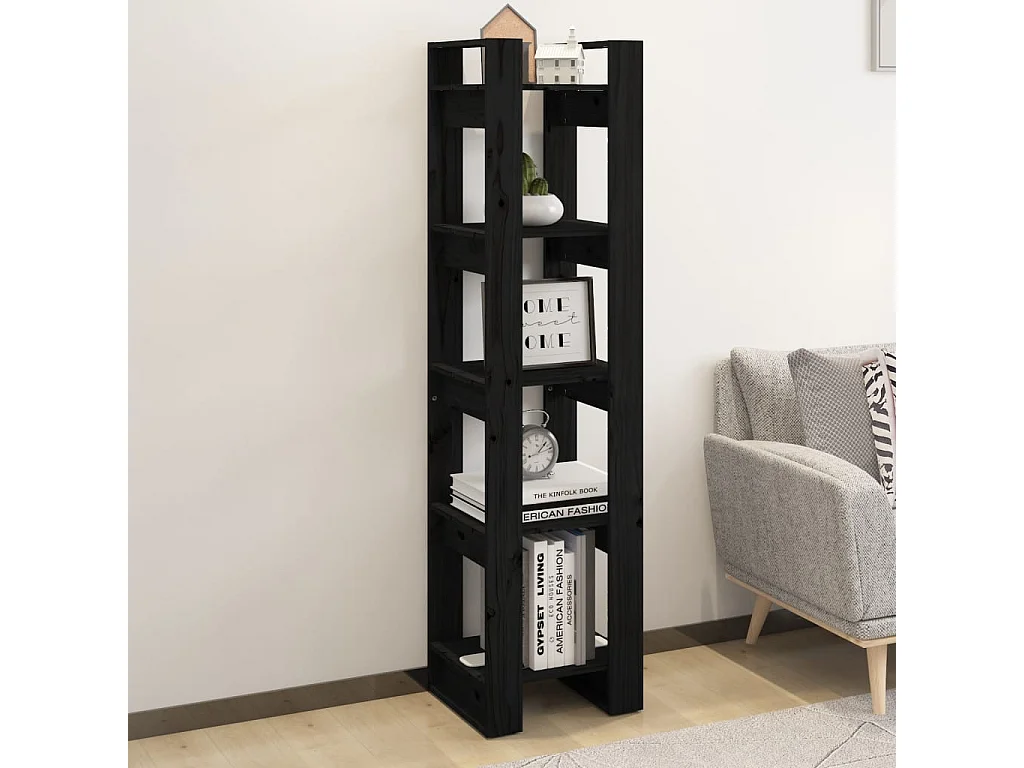 Bücherregal/Bücherschrank,Raumteiler Schwarz 41x35x160 cm Massivholz Kiefer -gkd605300