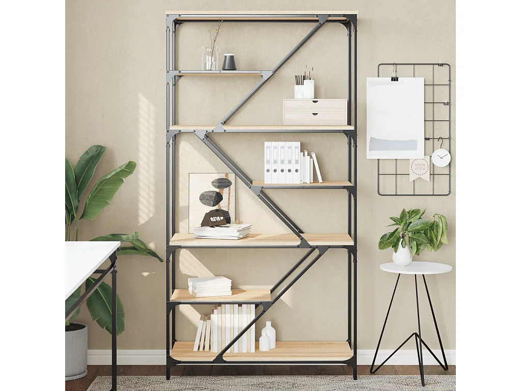 Bibliothèque chêne sonoma 91x36x176 cm bois ingénierie et acier OFR22198 BonneVie Meuble