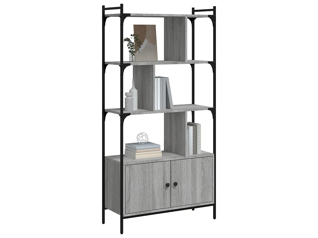 Bibliothèque avec portes sonoma gris 76,5x30x154,5 cm OFR13106 BonneVie Meuble